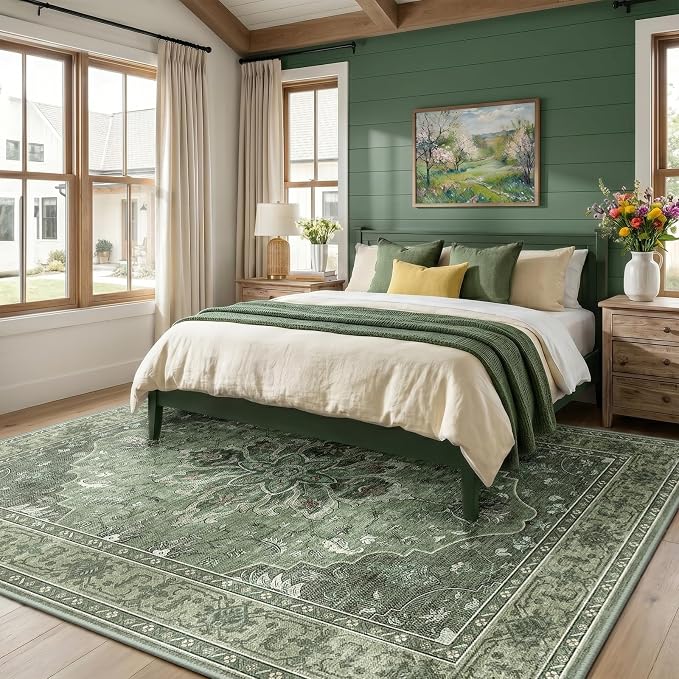 RELEANY Area Rugs 8'x10' Washable Non-Slip, Floral Vintage Distress Medallion - Image 2