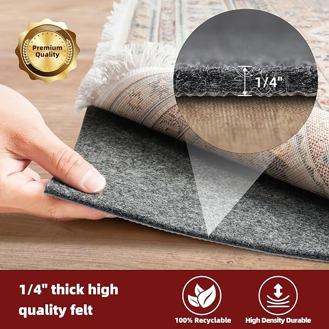 BAGAIL Felt and Natural Rubber Backing Rug Pads 1/4” Thick, 5 x 8 Ft Non Slip - Image 3
