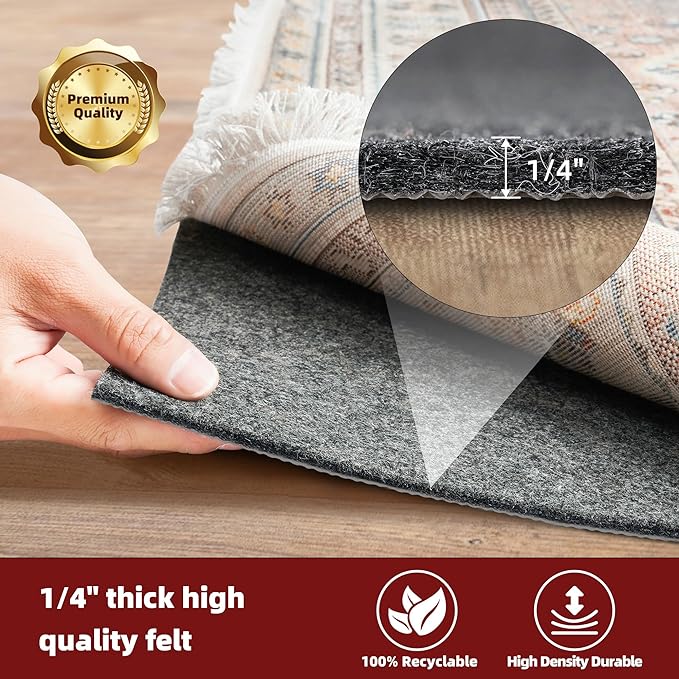 BAGAIL Felt and Natural Rubber Backing Rug Pads 1/4” Thick, 2 x 10 Ft Non Slip - Image 3