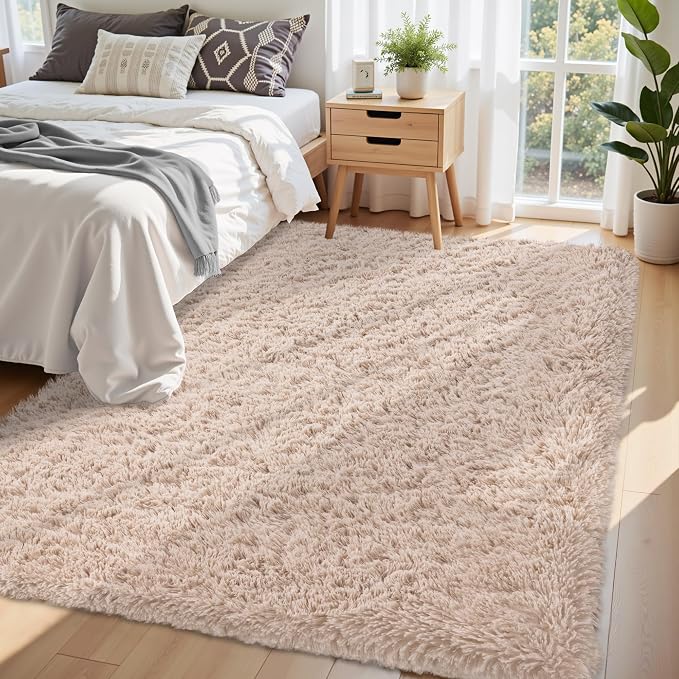 6x9 Area Rug for Living Room:Ultra Soft Fluffy Shag Beige Rugs, Large Fuzzy - Image 4