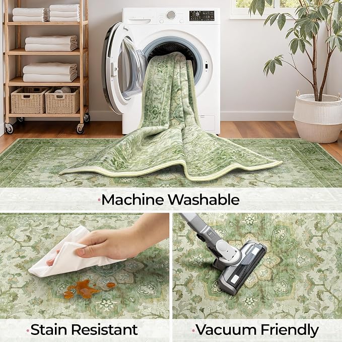 CAPALOCA Machine Washable Rugs Nursery Rug Cute Girl Non Slip Low Pile Water - Image 5