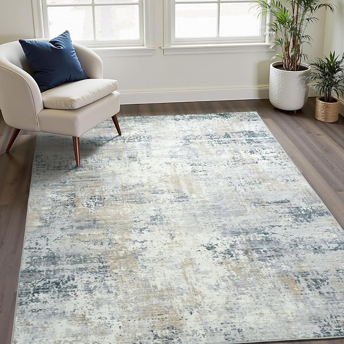 Area Rug 6x9 Washable Rugs for Living Room Blue Beige, Modern Abstract Non-Slip - Image 6