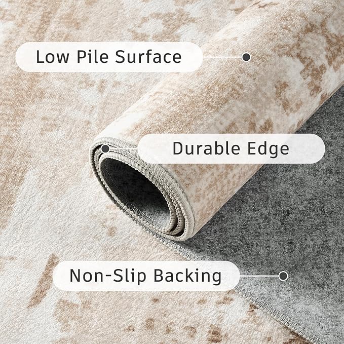 DCX Abstract Area Rug 5x7, Washable Beige Brown Modern Rug - Image 9