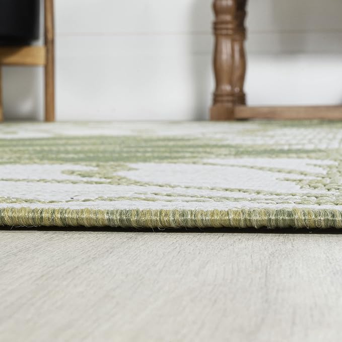 JONATHAN Y Floral Textured Weave Indoor Outdoor Runner Rug 2X10 Green/Cream - Image 7