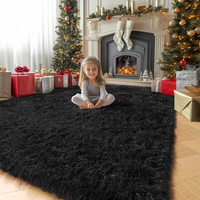 Amdrebio Black Fluffy Large Living Room Rugs, 6x9 Rug, Furry Area Rug - Image 9