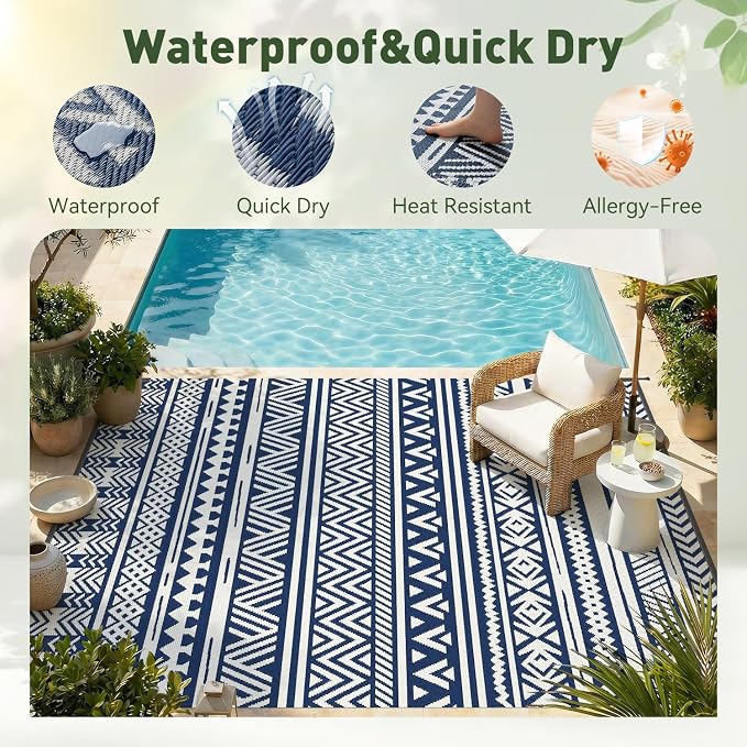 MontVoo Outdoor Rug Carpet Waterproof 6x9 Outdoor Patio Rug Mat Reverisble - Image 4