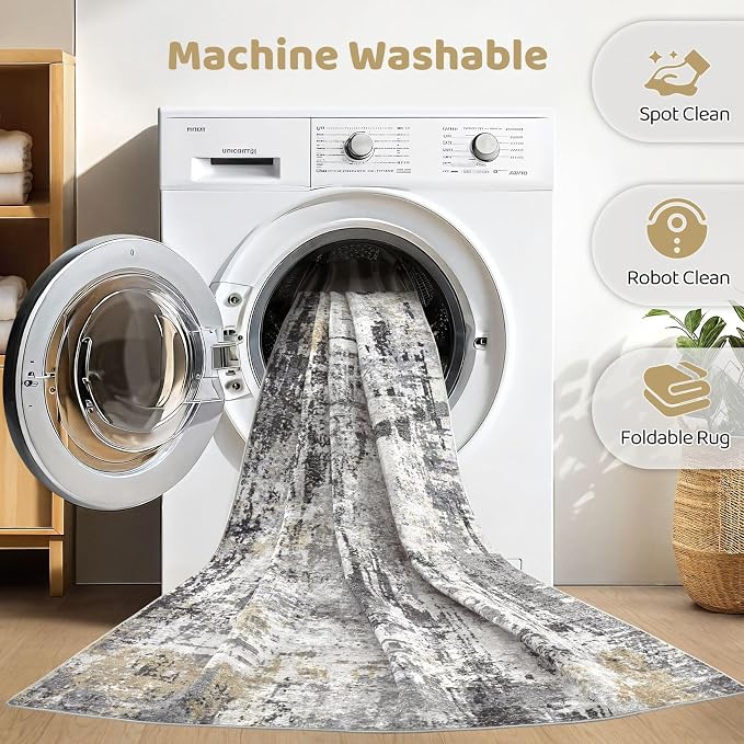 7x9 Area Rug Living Room: Washable Large Abstract Soft Stain Resistant Indoor - Image 2