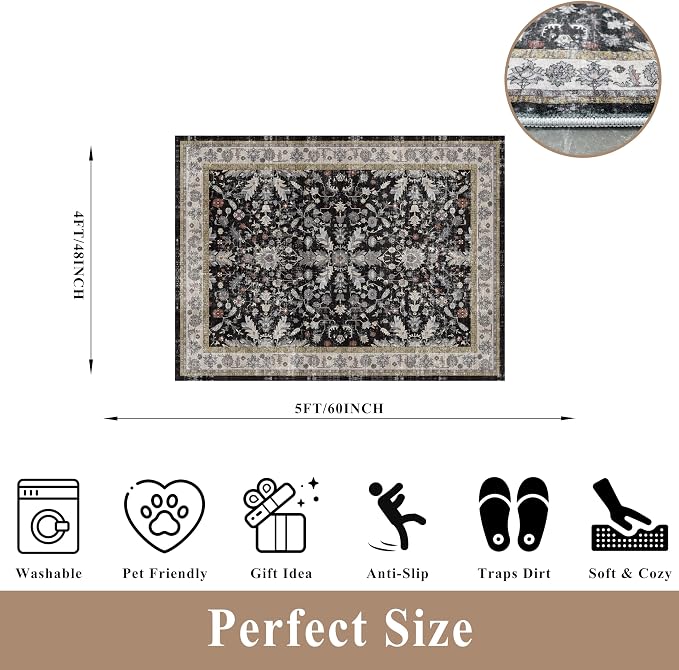 4x5 Kitchen Rug Washable Non-Slip – Soft Low Pile Indoor Carpet - Image 2