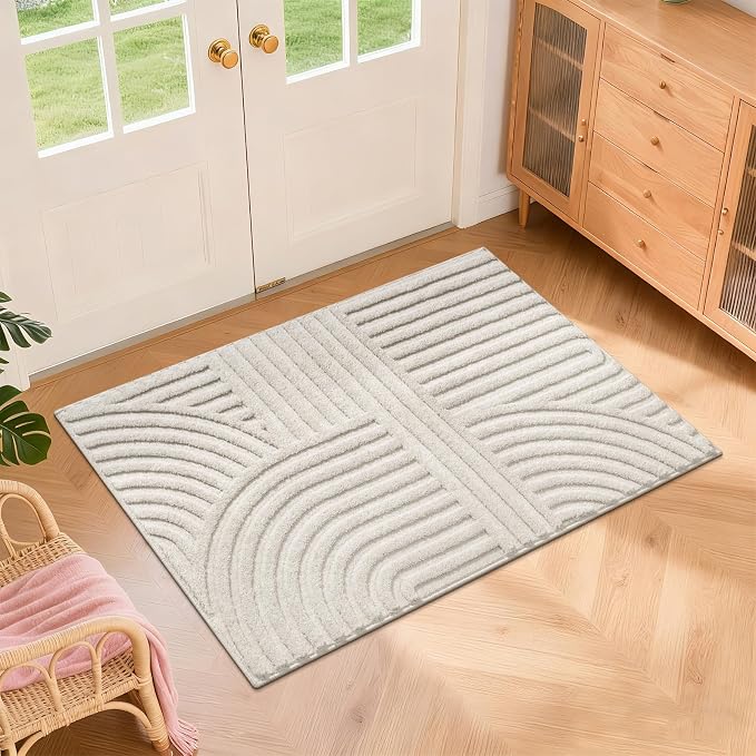 Pauwer 2x3 Washable Area Rugs for Living Room Modern Beige Solid Color Soft by Pauwer