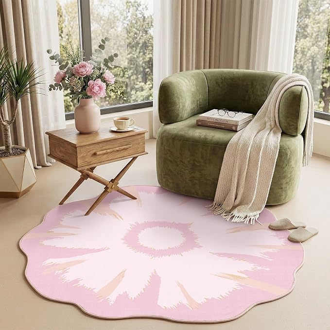 Latte&Fog 4ft Pink Round Circle Rug - Image 3