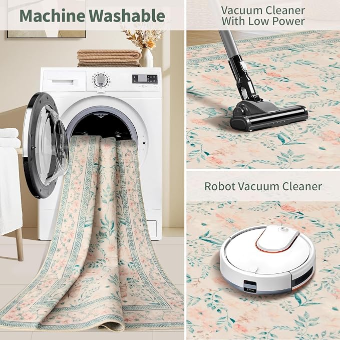 Rugxara 2'6" x 8' Floral Runner Rug, Washable Runners - Image 5