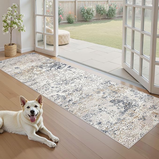 DMOYEST Washable Runner Rug for Hallway: 2.6x8 Neutral Modern Abstract Low Pile - Image 5