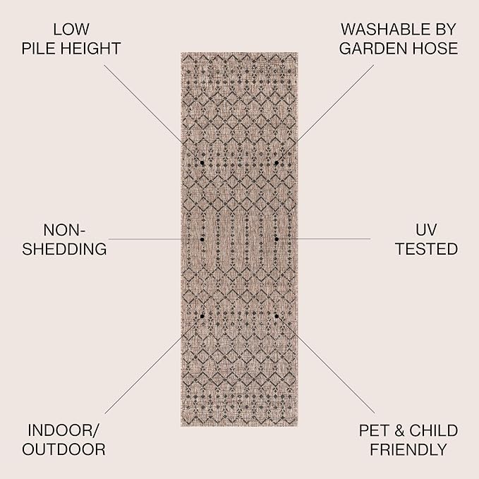 JONATHAN Y Moroccan Geometric Indoor Outdoor Runner Rug 2X8 Natural/Black - Image 2