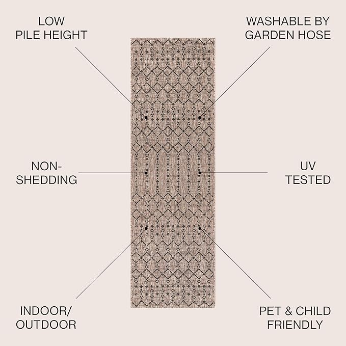 JONATHAN Y Moroccan Geometric Indoor Outdoor Runner Rug 2X20 Natural/Black - Image 2