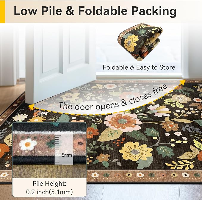 RELEANY Floral 6x9 Area Rugs Washable Print Boho Cute Carpet Non Slip Flower - Image 4