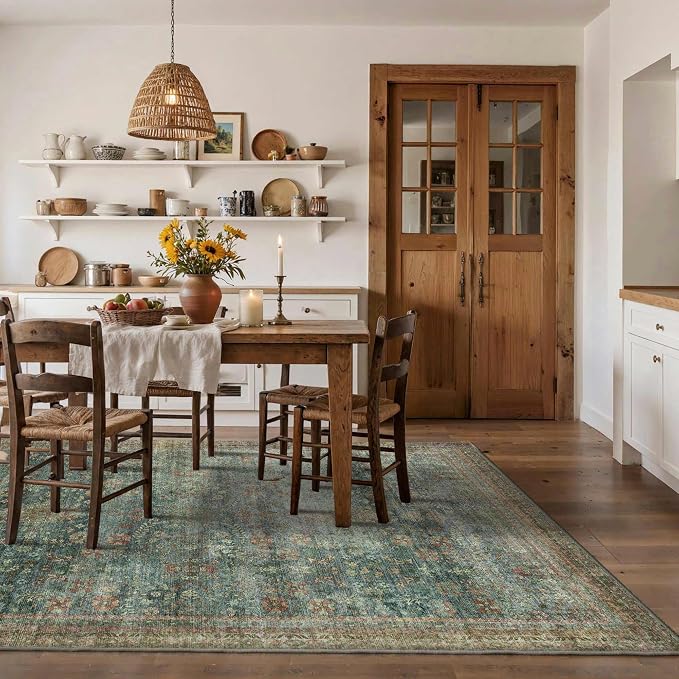 Latte&Fog 6x9 Area Rugs for Living Room, Large Vintage Green Washable Rug - Image 4