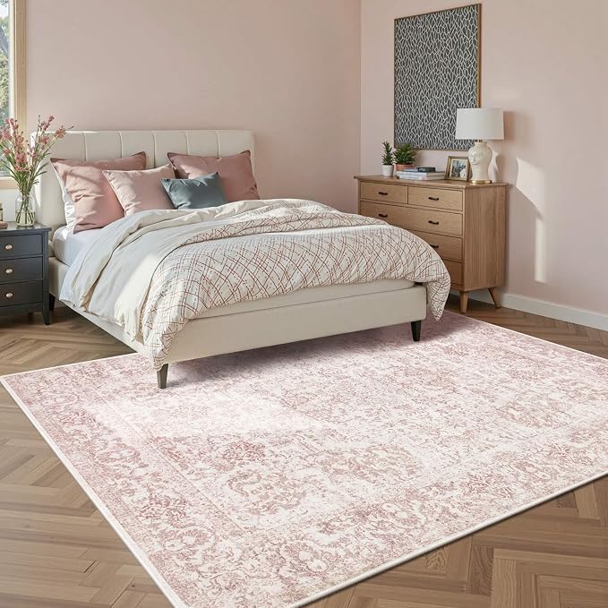 Rugxara 6x9 Washable Area Rug for Living Room & Bedroom, Large Light Pink Rugs - Image 2