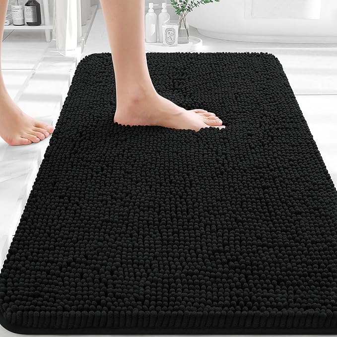 OLANLY Black Bathroom Rug 30x20, Extra Soft Absorbent Chenille Bath Rugs by OLANLY