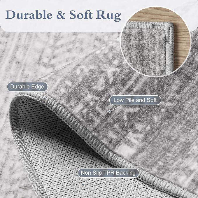 8x10 Area Rugs for Living Room Non Slip Machine Washable Rug Distressed - Image 5