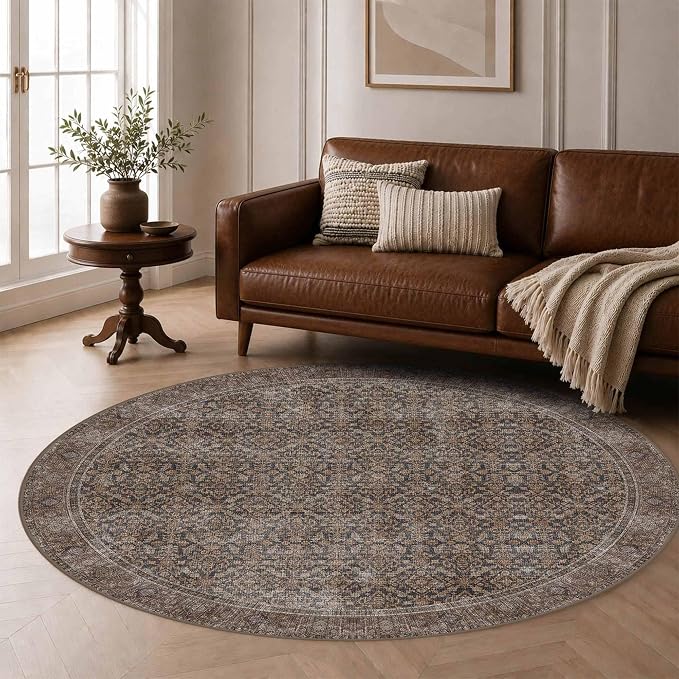 Latte&Fog Round Rug Washable Vintage Non Slip Circle Area Rug | Washable by LatteFog