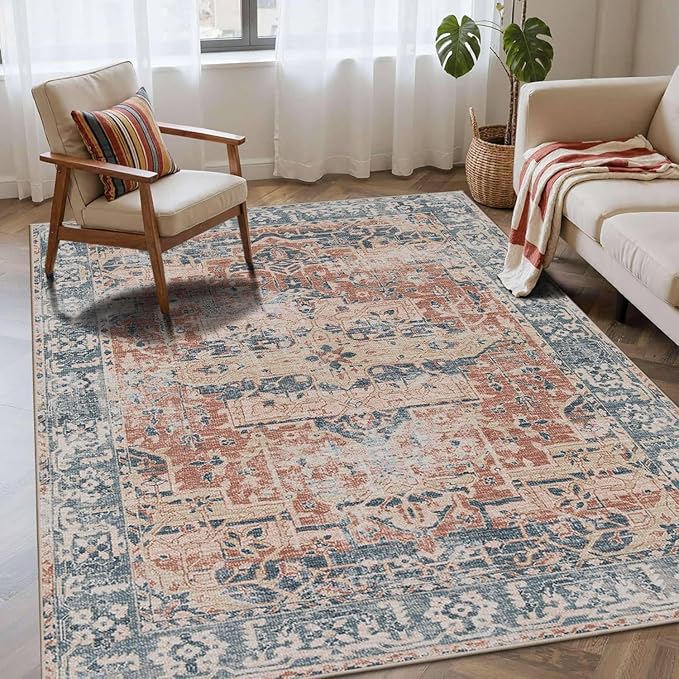 Rugxara 4x6 Rug for Living Room Bedroom, Washable Throw Rugs, Vintage Retro by Rugxara