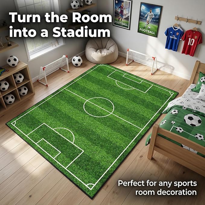 Soccer Rug for Kids, 78.7" x 59" Soccer Field Area Rug | Soccer field design - Image 6