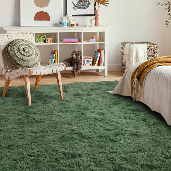 4x6 Ft Shag Green Area Rug for Bedroom Living Room, Ultra Soft Fluffy Furry - Image 3