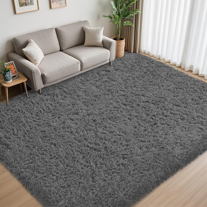 8x10 Area Rug for Living Room:Ultra Soft Fluffy Shag Dark Grey Rugs, Large - Image 2
