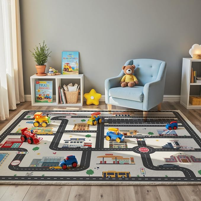 5x7ft Kids City Road Car Play Rug - Image 2
