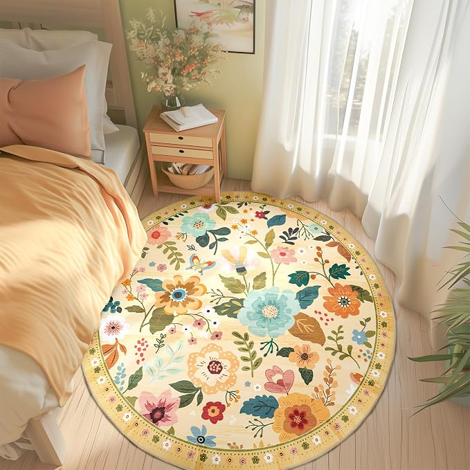 RELEANY Floral 4ft Area Rugs Washable Print Boho Cute Carpet Non Slip Flower - Image 3
