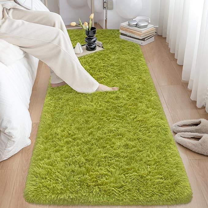 Soft Grass Green Fluffy Rug for Bedroom Living Room, 2x8 ft Fuzzy Green Shag - Image 8