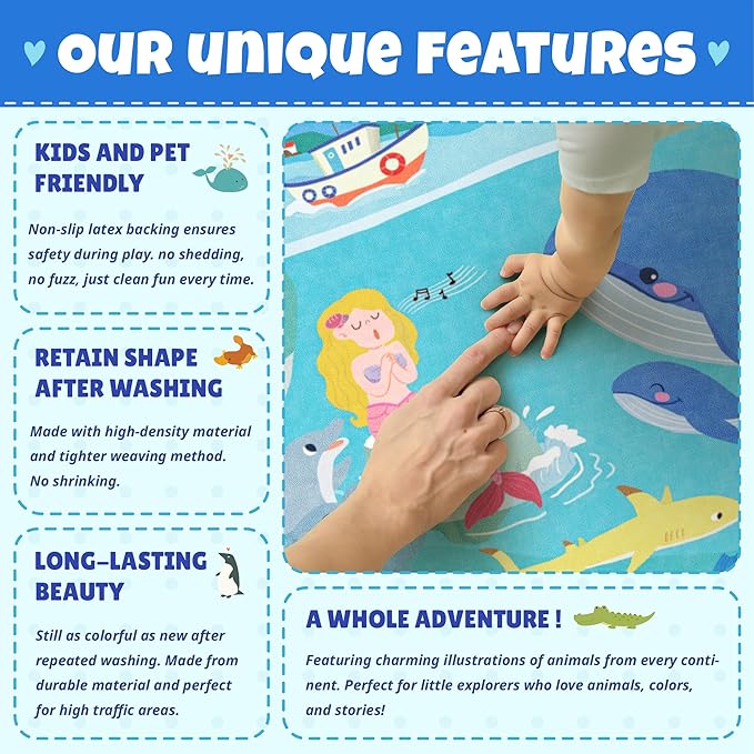 Large Blue Ocean Rug for Kids Room – 8x10 Play Mat - Image 6