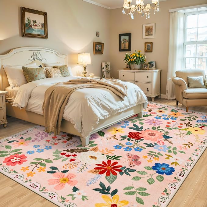 6x9 Area Rugs for Living Room: Floral Washable Rug Vintage Large Soft Boho - Image 3