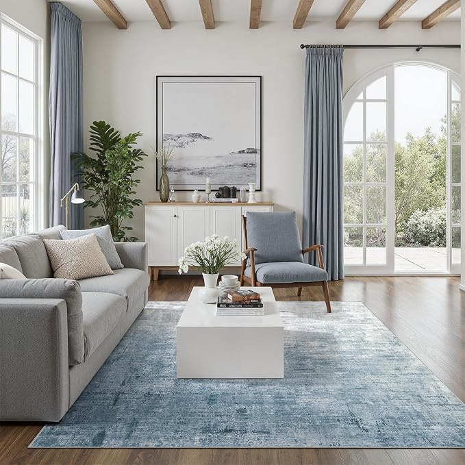 DCX Abstract Area Rug 6x9, Washable Blue Modern Rug - Image 9