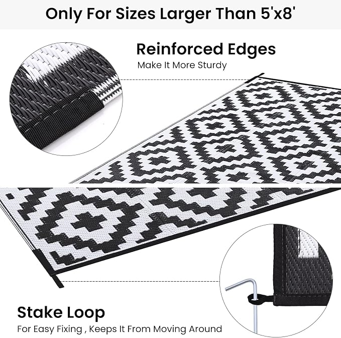 Smiry Waterproof Outdoor Rug 9x12 ft, Reversible Plastic Straw Patio Camping - Image 4