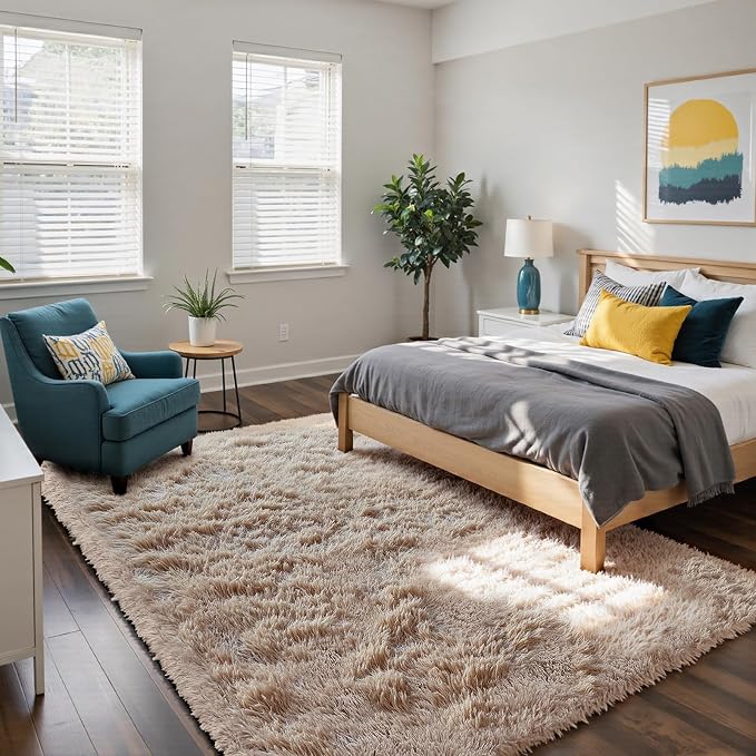 Fluffy Rug Shag Area Rug, Small Bedside Rug, Soft Fluffy Shag Entryway Throw - Image 2
