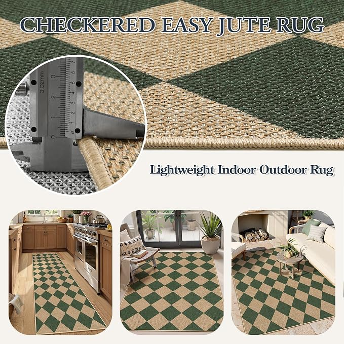 Lahome Colette Checkered Washable Rugs 8x10, Easy Jute Rug - Image 7