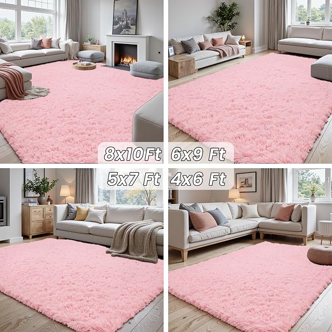 4x6 Area Rugs for Living Room Rug: Soft Fluffy Shag Pink Rugs for Bedroom - Image 7