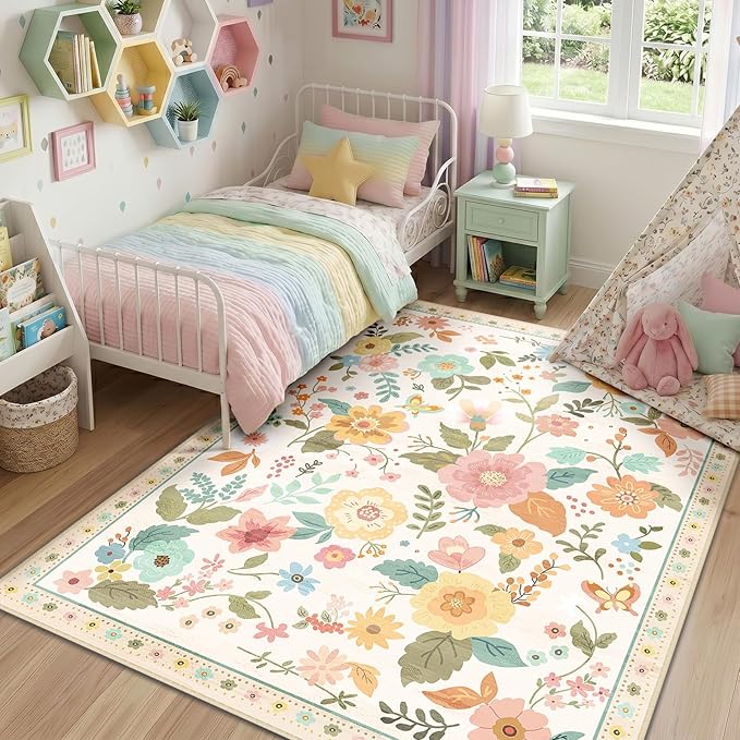 RELEANY Floral 5x7 Area Rugs Washable Print Boho Cute Carpet Non Slip Flower - Image 9