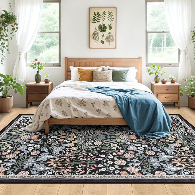 Area Rug Living Room Rugs: Floral 5x7 Washable Rug Vintage Soft Boho Non-Slip - Image 3