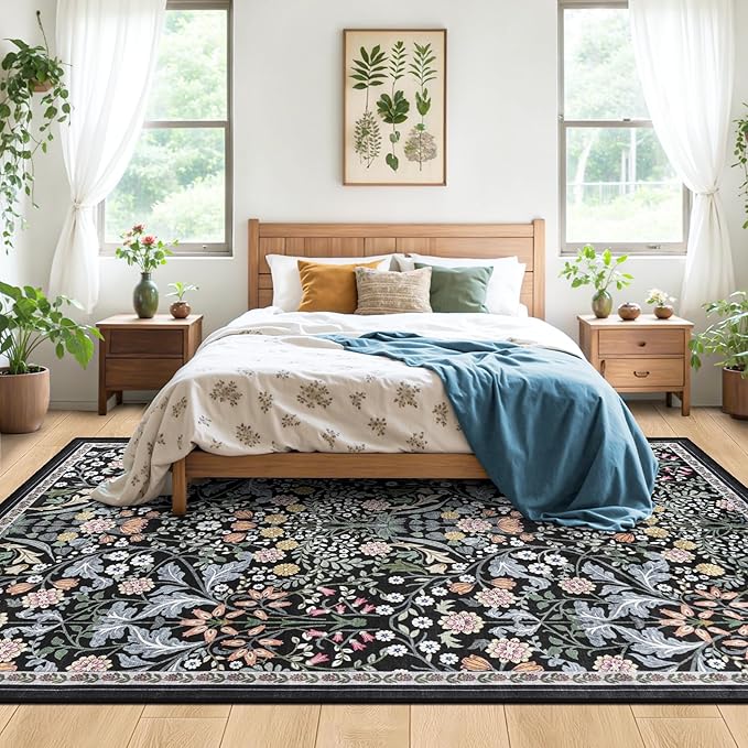 8x10 Area Rugs for Living Room: Floral Washable Rug Vintage Large Soft Boho - Image 3