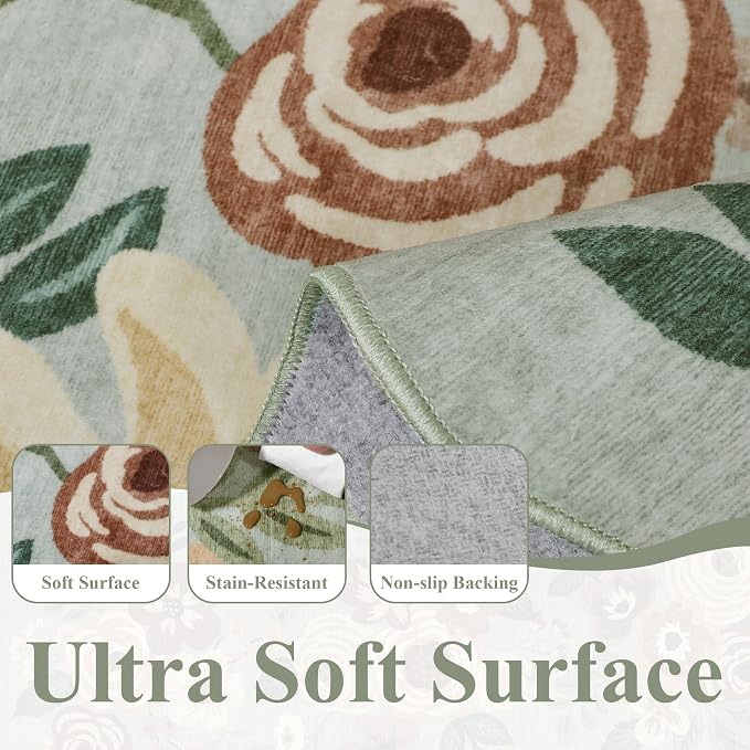 DUKINO 2x8 Washable Runner Rug, Soft Floral Hallway Rug Runner - Image 6