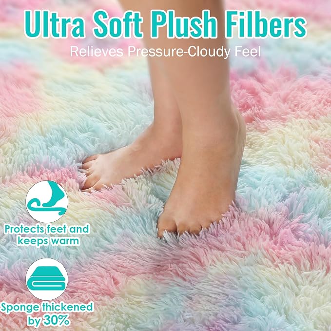 PAGISOFE 3x5 Fluffy Vibrant Rainbow Rug, Bedside Preppy Dorm Area Rug - Image 3