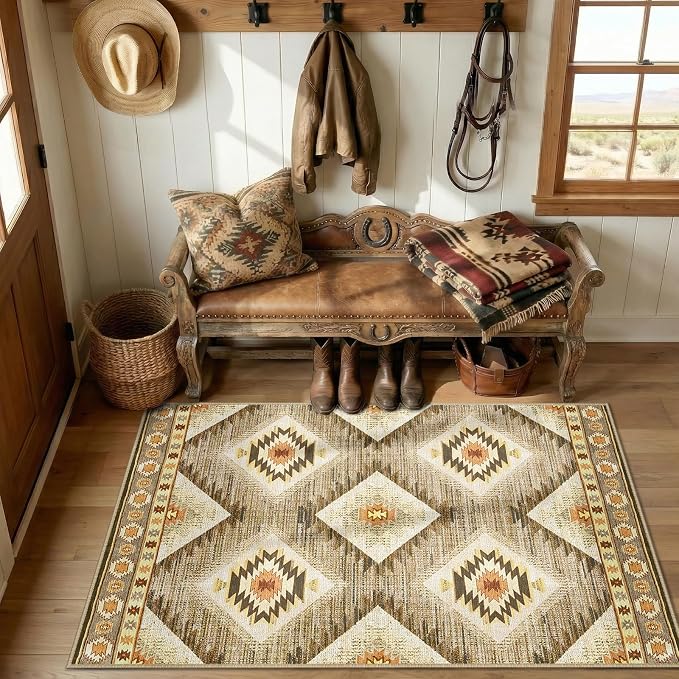 Area Rug 8x10 Rug Machine Washable Non-Slip Low Pile Print Pattern Western Rug - Image 9