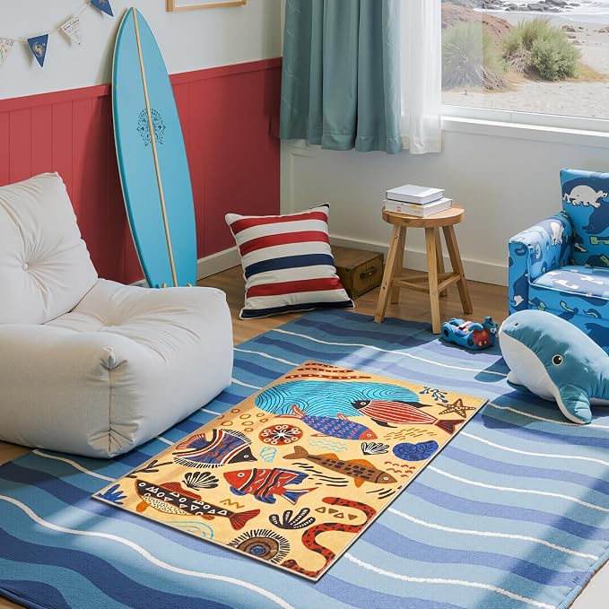 jinchan 2x3 Coastal Area Rug Kids Washable Fun Rug Colorful Ocean Fish Small - Image 9