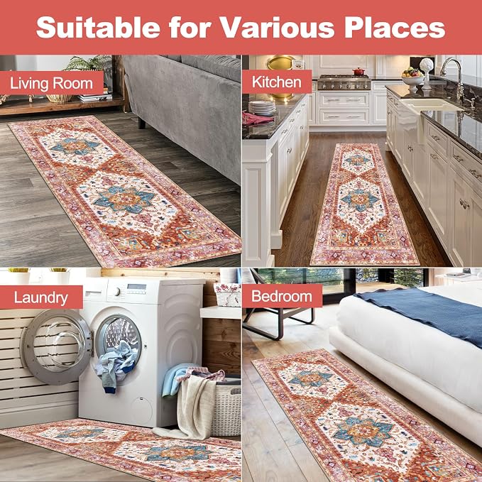 Yamaziot Washable Runner Rug, 2x5 Non-Slip Boho Vintage Hallway Rug Runner - Image 8