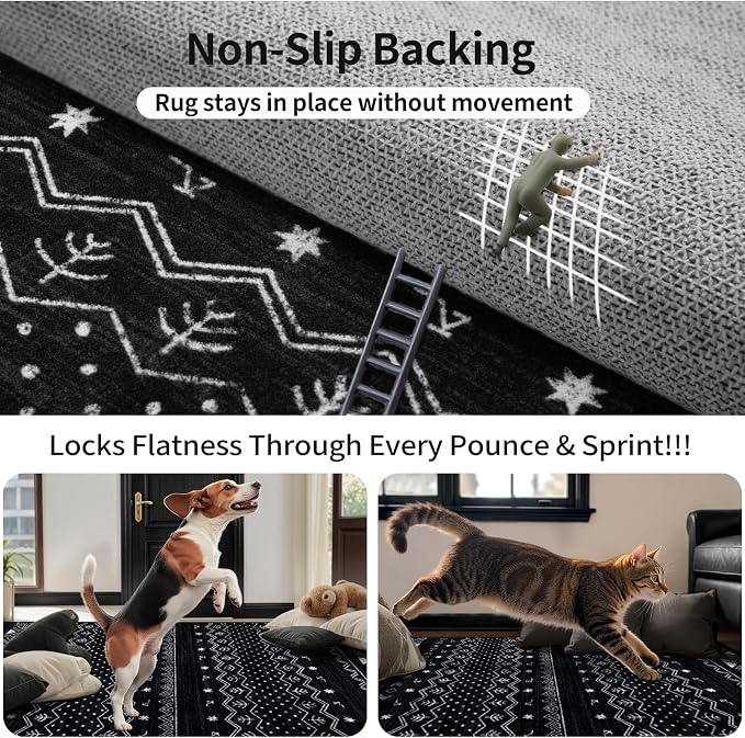 SERISSA 9x12 Area Rugs for Living Room, Washable Non-Slip Black and White Boho - Image 5