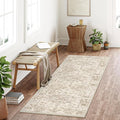 3x8 Washable Neutral Runner Rug Beige Vintage Hallway Kitchen Carpet Non-Slip by WondRg
