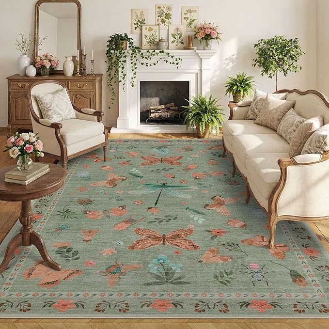 Rugxara Floral Rug for Living Room Bedroom, 8x10 Area Rugs, Large Non Slip Low by Rugxara