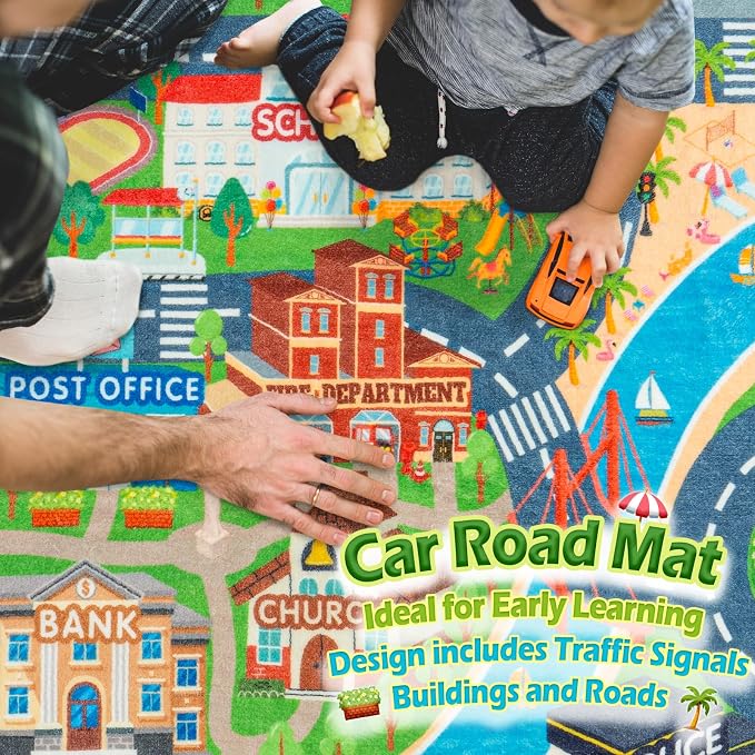 Car Rug Play Mat for Kids Toy Cars, Road Traffic Playmat for Kid Bedroom - Image 5
